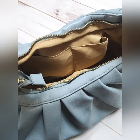 Pleated Light Blue Shoulder Bag - New Without Tags - Picture 5 of 5
